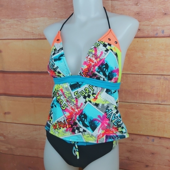 🍄3/50$🍄 Op neon accents tankini top large buttom small - Picture 2 of 10